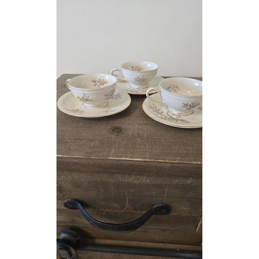 Winterling Bavaria Germany Tea Cup and Saucer Set of 3 Floral Gold Trim China
